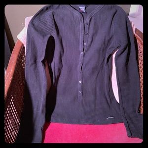 Nautica Black Long Sleeve Ribbed Bodycon Shirt